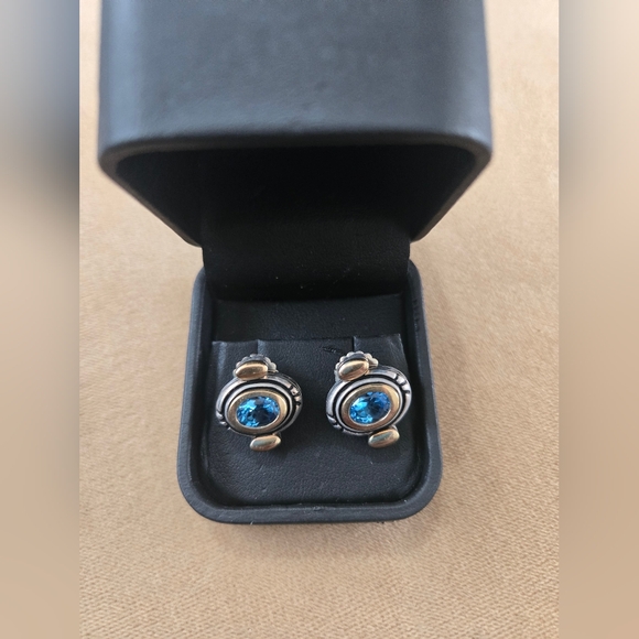 John Atencio Jewelry - John Atencio Blues sterling silver and 18k yellow gold blue topaz earrings